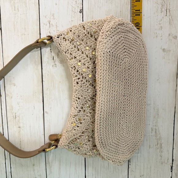 Vtg Y2K 90s Hobo Shoulder Bag Women S Cream Crochet Beaded Boho Summer Purse - Picture 9 of 12